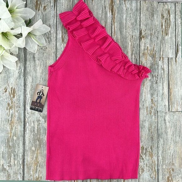 Sofia Vergara One Shoulder Ruffled Knit Tank Top Shirt Size XS - Picture 4 of 9